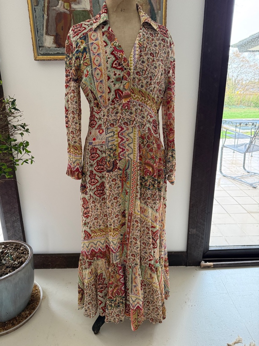 ETRO MILANO | Patchwork Floral Maxi Dress in Cream, Red, Green, Yellow